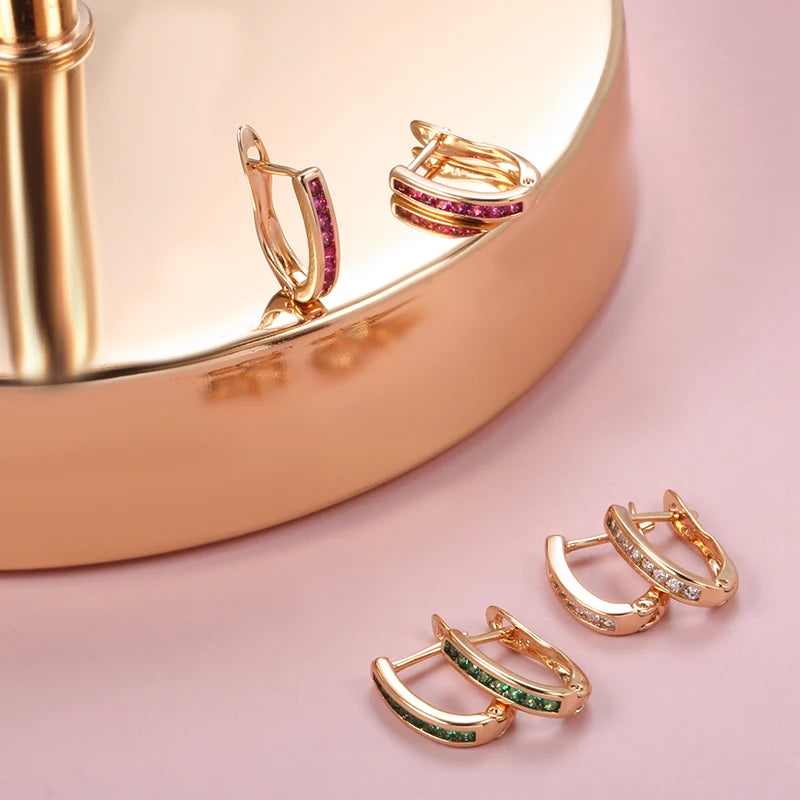 Luxury Green Zircon Stud Earrings for Women Rose Gold Wedding Jewelry