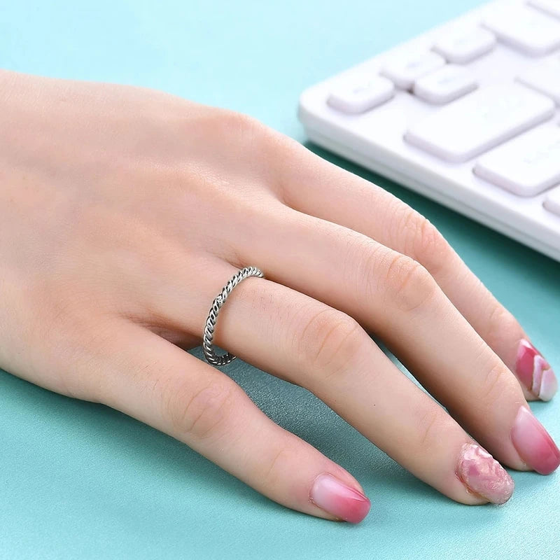 Water Ripple Beaded Ring for Women - Minimalist Stainless Steel Jewelry Gift