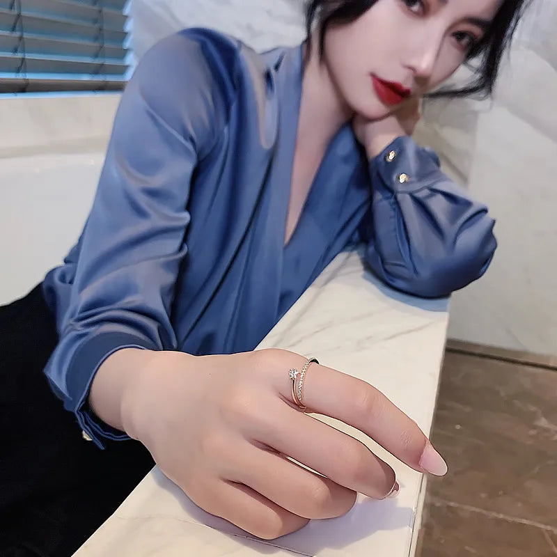 Minimalist Zircon Gold Star Open Ring for Women - Korean Jewelry, Wedding & Party Accessory