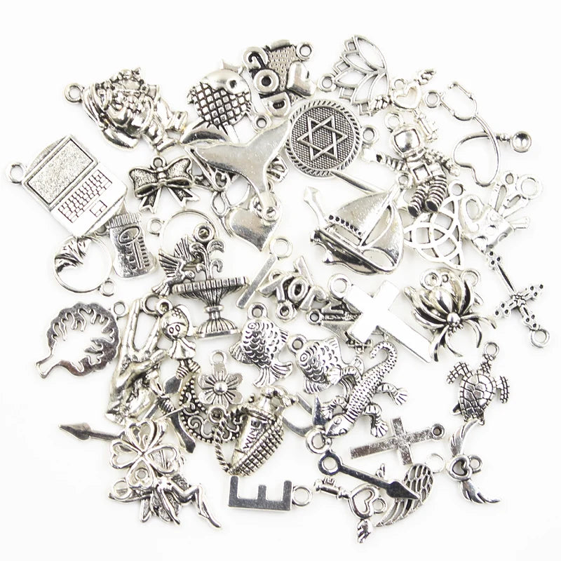 30pcs Charms Sun Moon Horse Crown Leaf Fish Clover Jewelry Making Findings