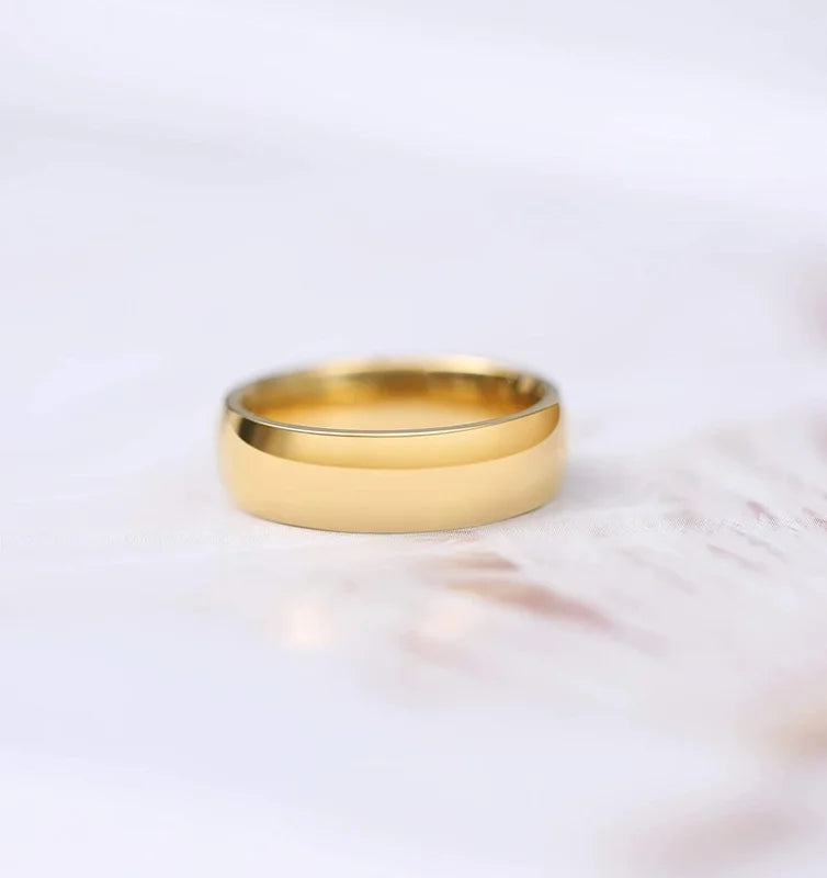 Titanium Wedding Band Ring Men Women 14K Gold Plated Dome Comfort Fit Sizes 3-13.5