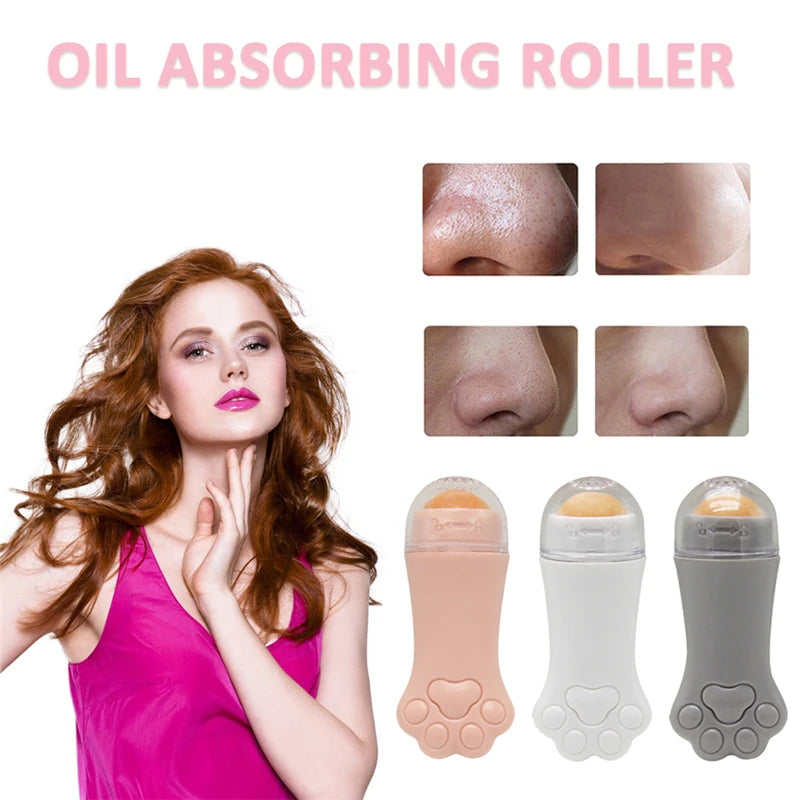 Face Oil Absorbing Roller with Volcanic Stone - Reusable Facial Massager & Pore Cleaner
