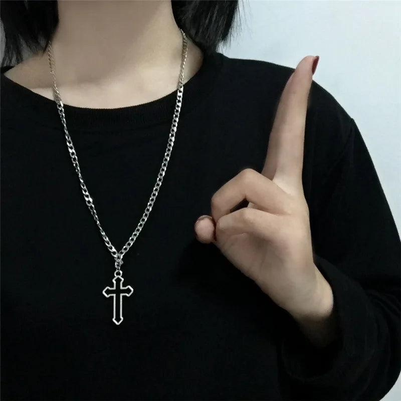 Vintage Gothic Hollow Cross Pendant Necklace for Men & Women - Street Style Jewelry