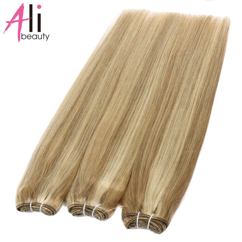 Straight Blonde Human Hair Extensions Weft - Brazilian Remy Hair, 18-28 Inches