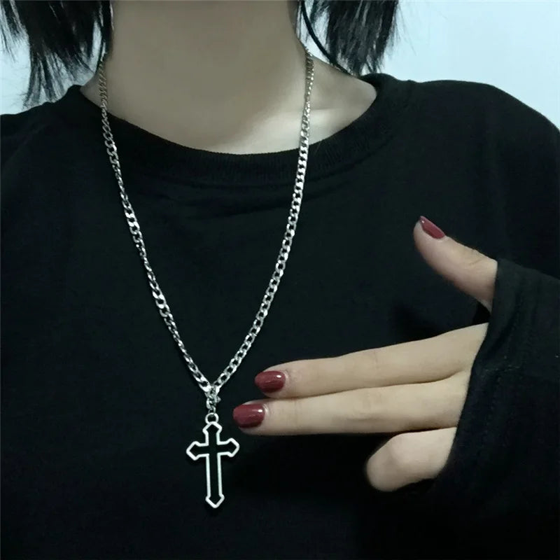 Vintage Gothic Hollow Cross Pendant Necklace for Men & Women - Street Style Jewelry