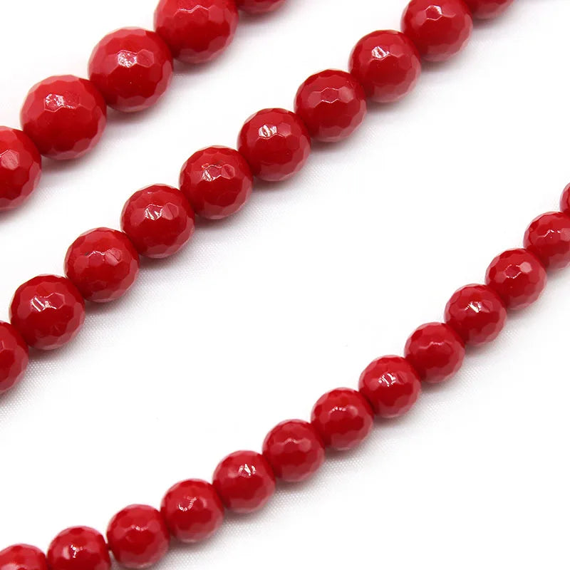 Natural Faceted Red Coral Beads for Jewelry Making - 6/8/10mm Loose Spacer Stones