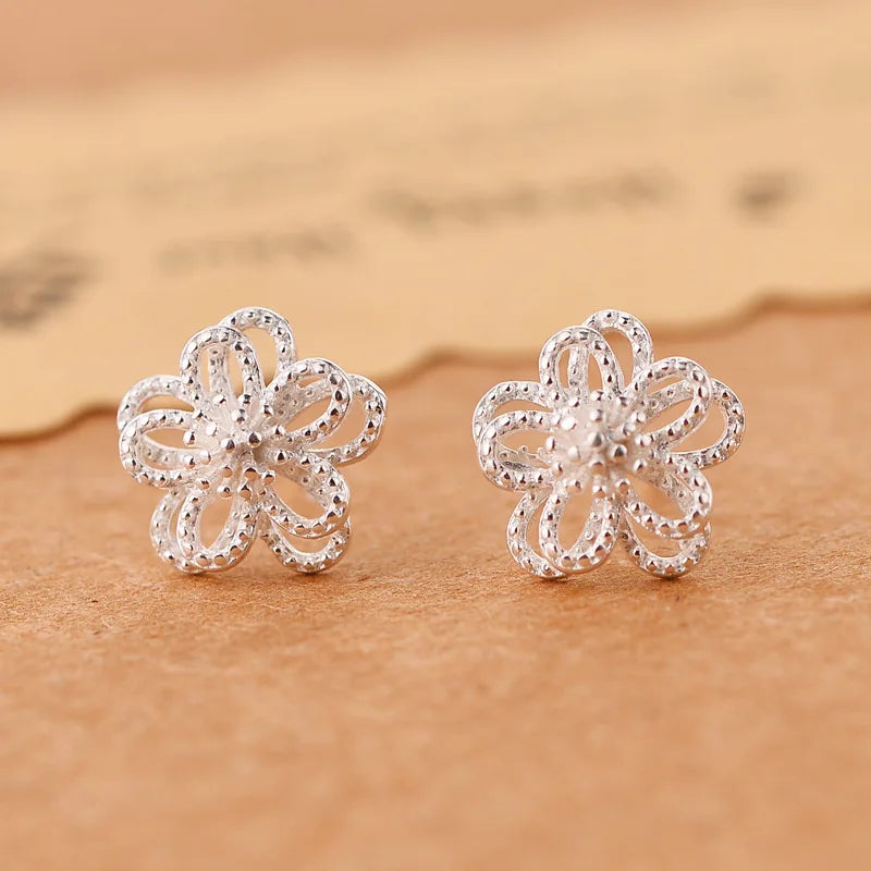 Sterling Silver Flower Stud Earrings for Women - Elegant Wedding Jewelry