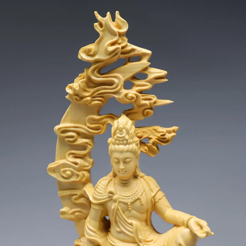 Guanyin Buddha Bodhisattva Wood Sculpture Home Decor Statue - 18cm