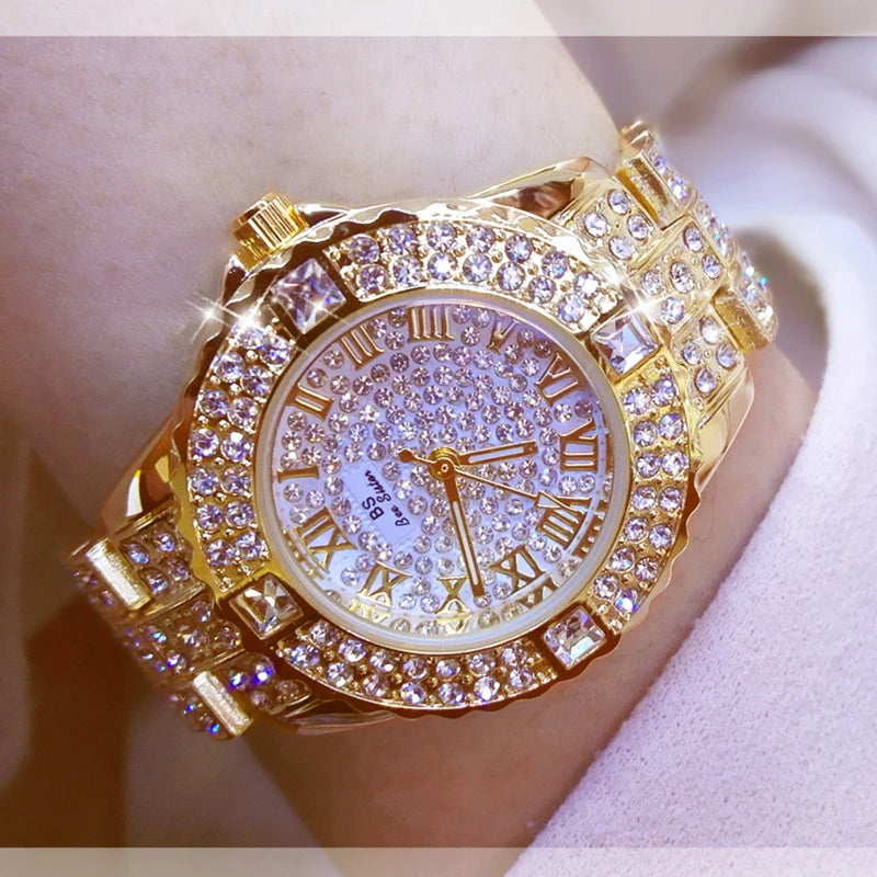 Luxury Women Diamond Watch with Rhinestone Detailing - Gold, Silver & Rose Color Options