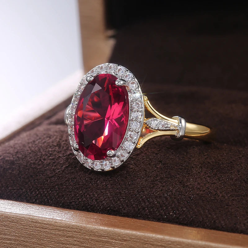 Oval Rose Red Cubic Zirconia Women’s Statement Ring - Luxury Jewelry Gift