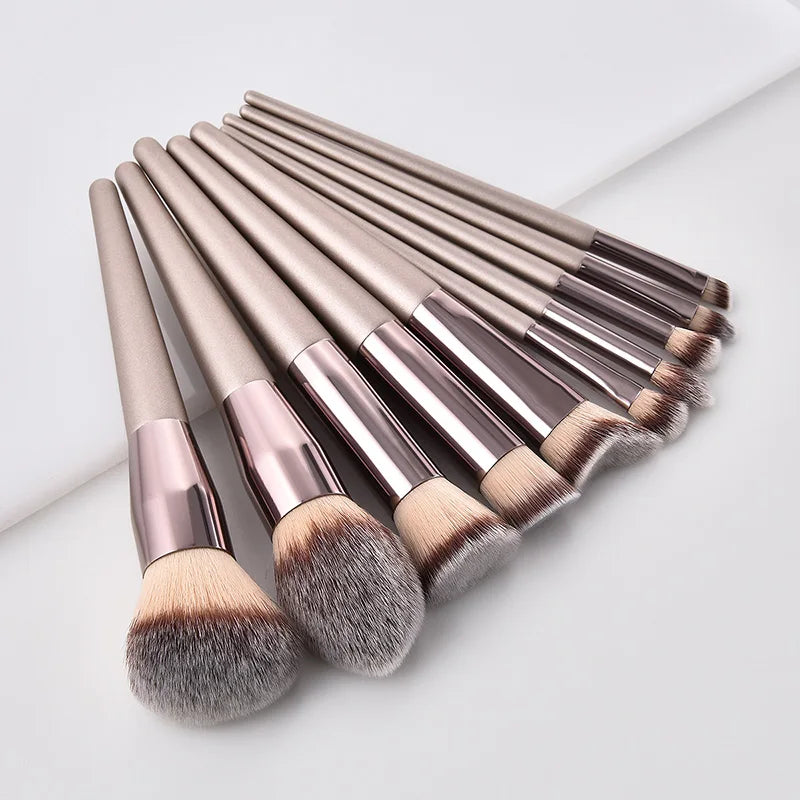 Hot Champagne Makeup Brush Set for Women – Foundation, Powder, Blush & Eyeshadow Tools