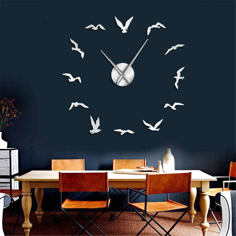 Large DIY Bird Wall Clock - Seagulls Flying Animals Nature Decor