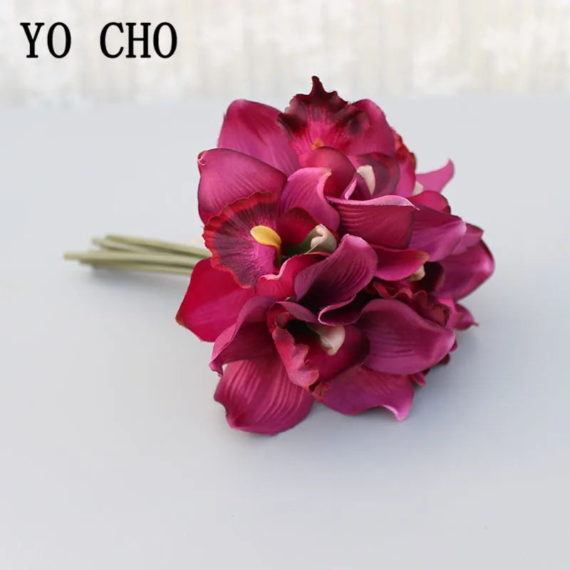 Autumn Artificial Orchid Flower Bouquet - Silk Faux Flowers for Wedding & Home Decor
