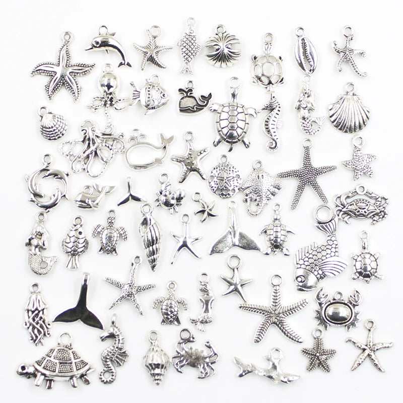 30pcs Charms Sun Moon Horse Crown Leaf Fish Clover Jewelry Making Findings