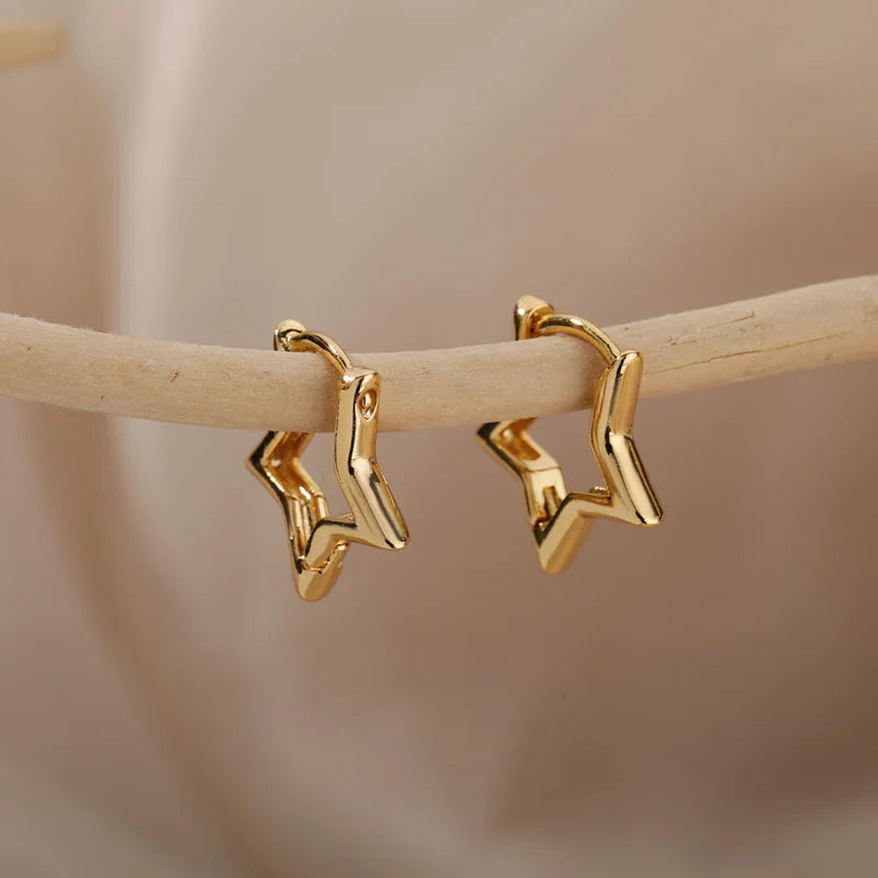 Geometric Star Hoop Earrings for Women Stainless Steel Hypoallergenic Jewelry Gift