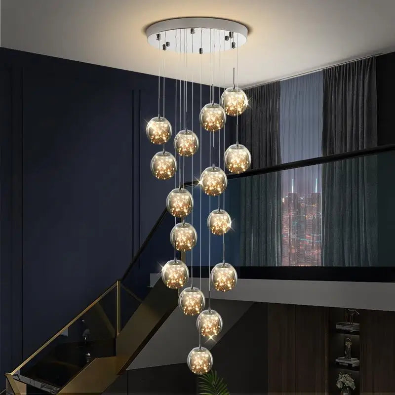 Modern LED Glass Ball Chandelier Dimmable Ceiling Light for Living Room & Staircase