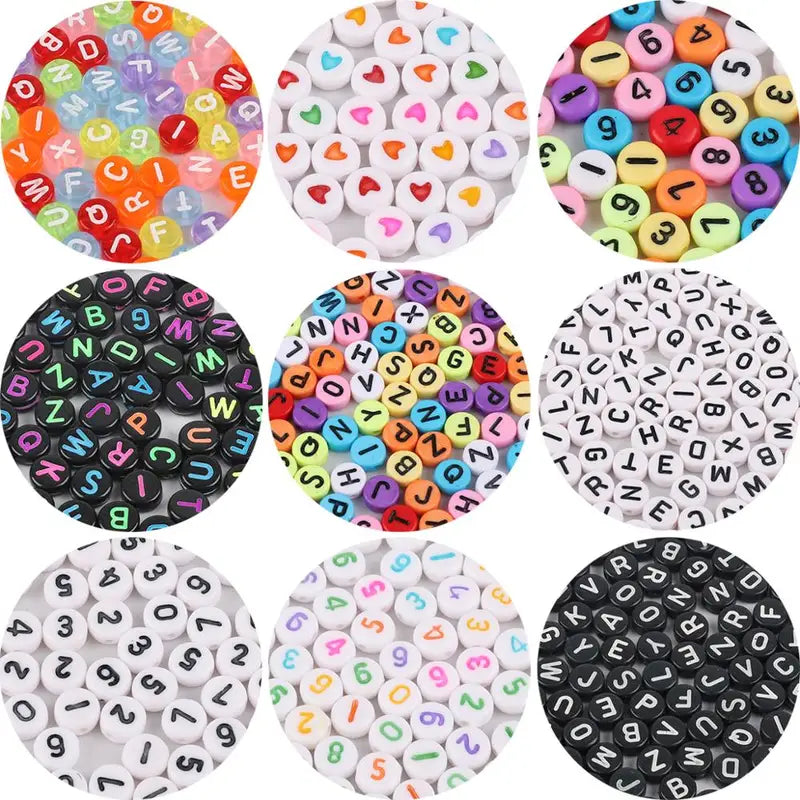 100pcs Mixed English Letter Acrylic Beads for Jewelry Making - Heart & Number Beads