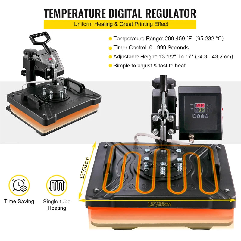 Multifunction Heat Press Machine 5 in 1 30x38cm for T-Shirts, Mug, Hat, Plate Transfer