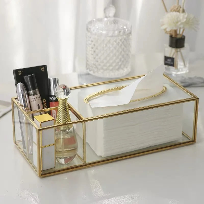 Luxury Nordic Gold Glass Tissue Box Holder for Living Room & Desktop