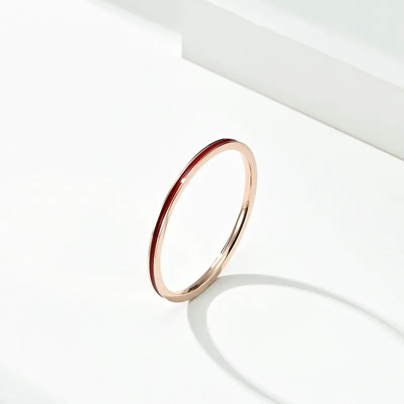 Thin Stackable Wedding Ring Set for Women - Enamel Stainless Steel, 1mm Wide
