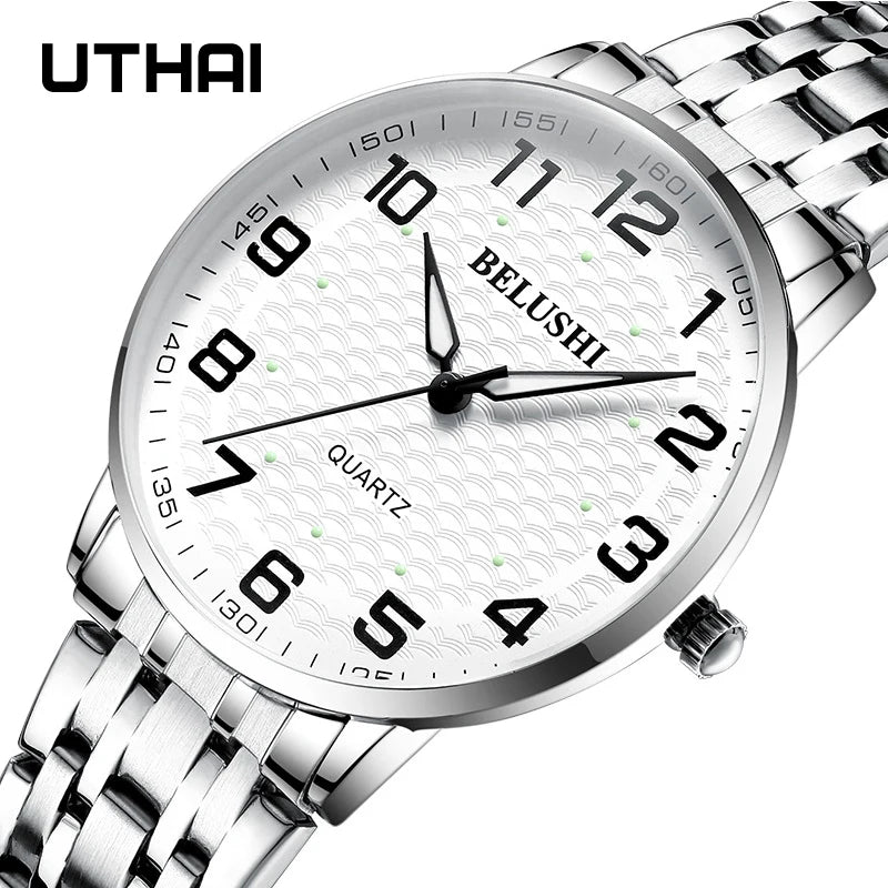 Large Dial Waterproof Elderly Watch 41mm Quartz Wristwatch for Men