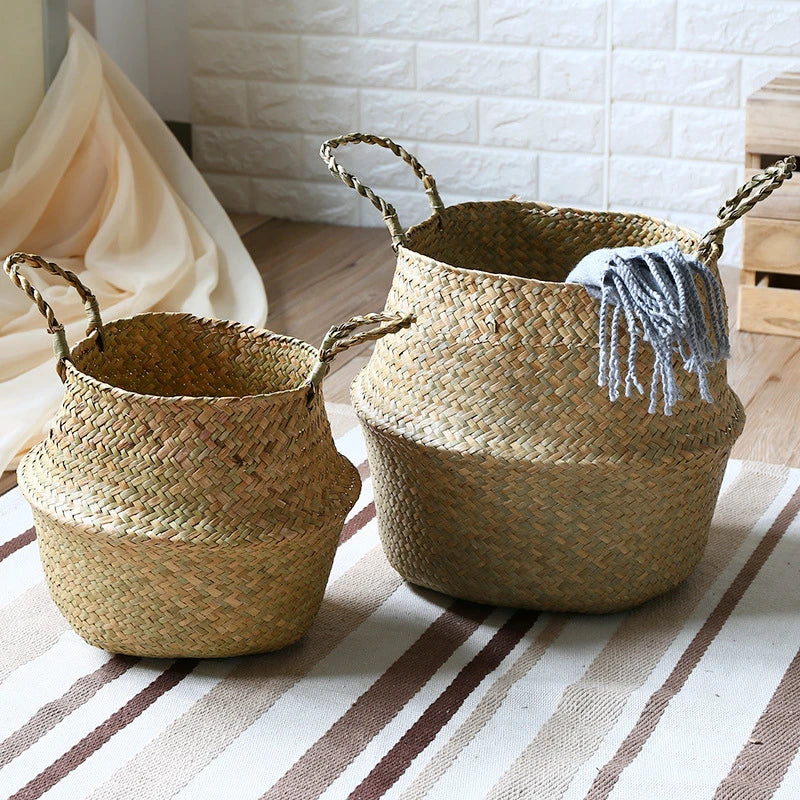 Seagrass Wicker Storage Basket for Plants, Laundry & Home Organization