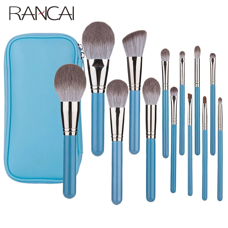 Professional 13-Piece Makeup Brush Set with Leather Bag - Soft Hair Cosmetic Tools