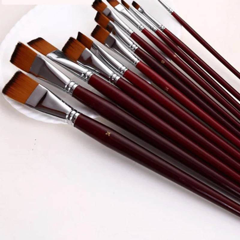12-Piece Nylon Hair Art Paint Brushes Set for Watercolor, Oil & Acrylic Painting