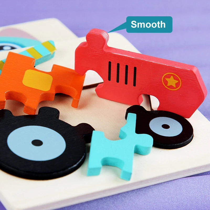 Kids Wooden 3D Animal Puzzle - Educational Cognitive Jigsaw Toy for Children