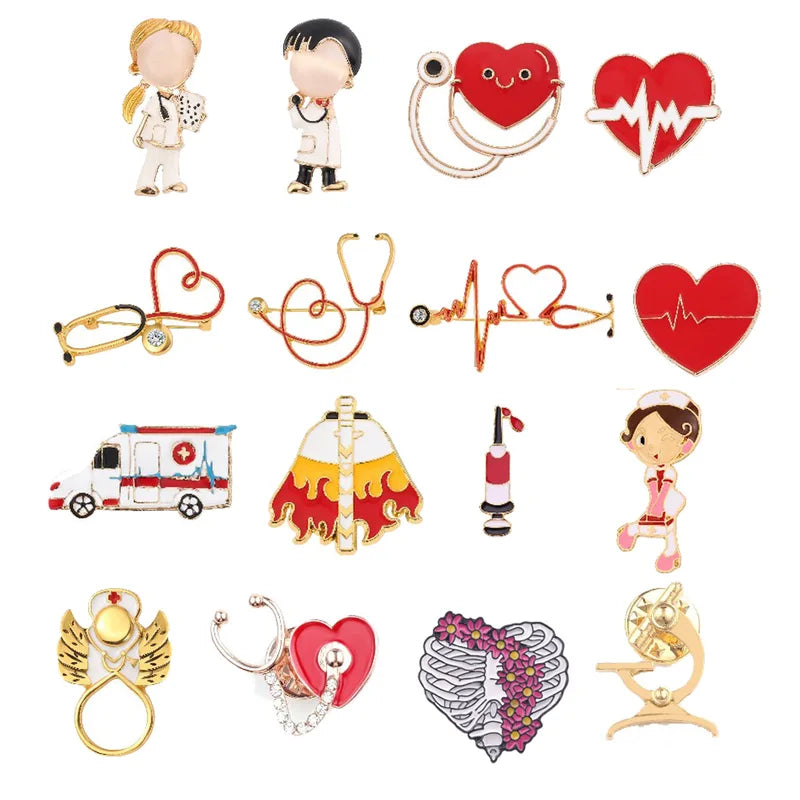 Medical Brooch Pin with Heart & Stethoscope Design - Nurse & Doctor Lapel Jewelry