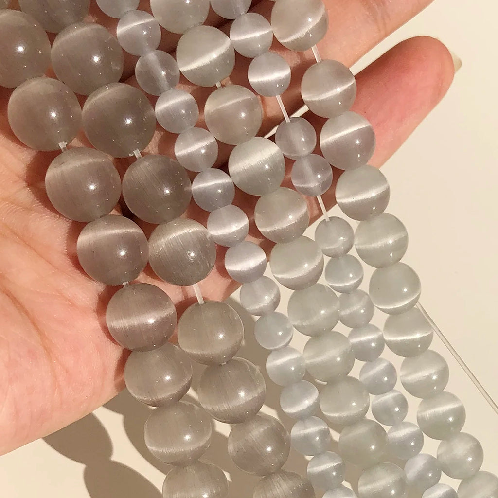 Natural Stone Glass Beads for Jewelry Making - Pink Cat Eye Opal Loose Beads 4-12mm, 15 Inch Strand