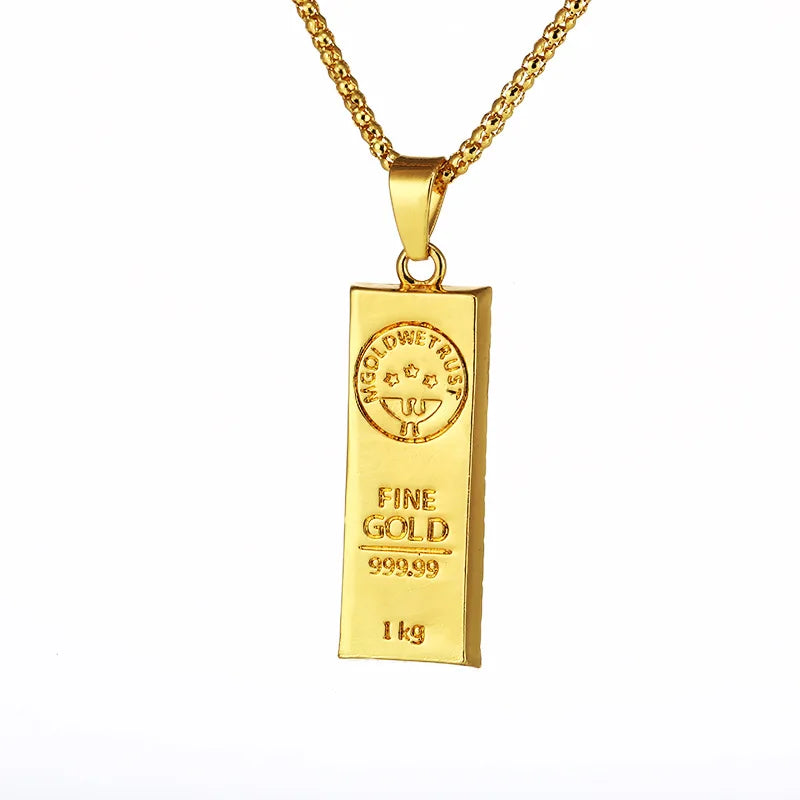 Gold Plated Hip Hop Bullion Pendant Necklace for Men Women & Couples