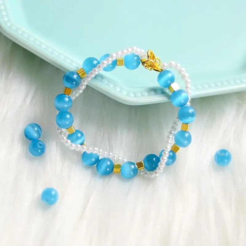 Natural Stone Glass Beads for Jewelry Making - Pink Cat Eye Opal Loose Beads 4-12mm, 15 Inch Strand