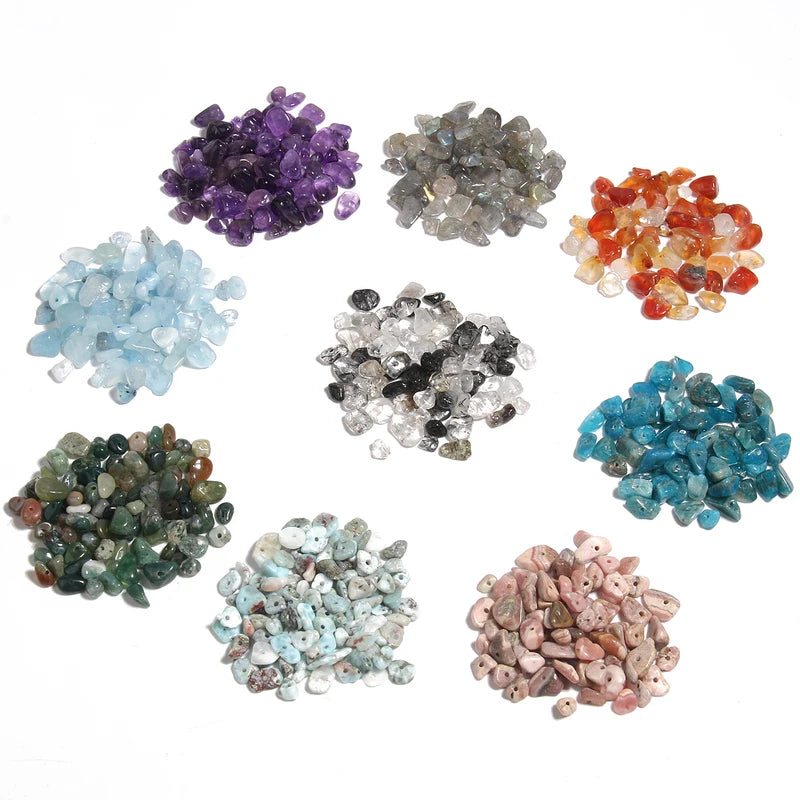 Natural Stone Beads for Jewelry Making - Irregular Amazonite, Amethyst, Apatite, Gravel Chips, Bulk DIY Bracelets 16"