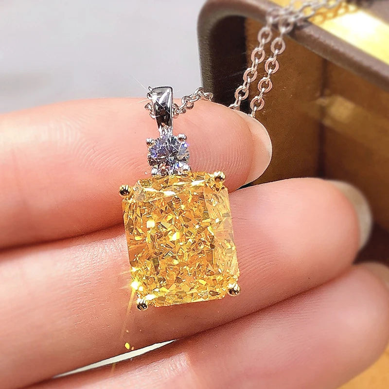 Yellow Cubic Zirconia Pendant Necklace for Women, 45cm Delicate Jewelry Gift