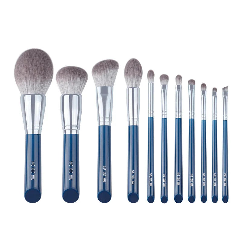 11-Piece Makeup Brush Set with Synthetic Bristles for Face and Eyes