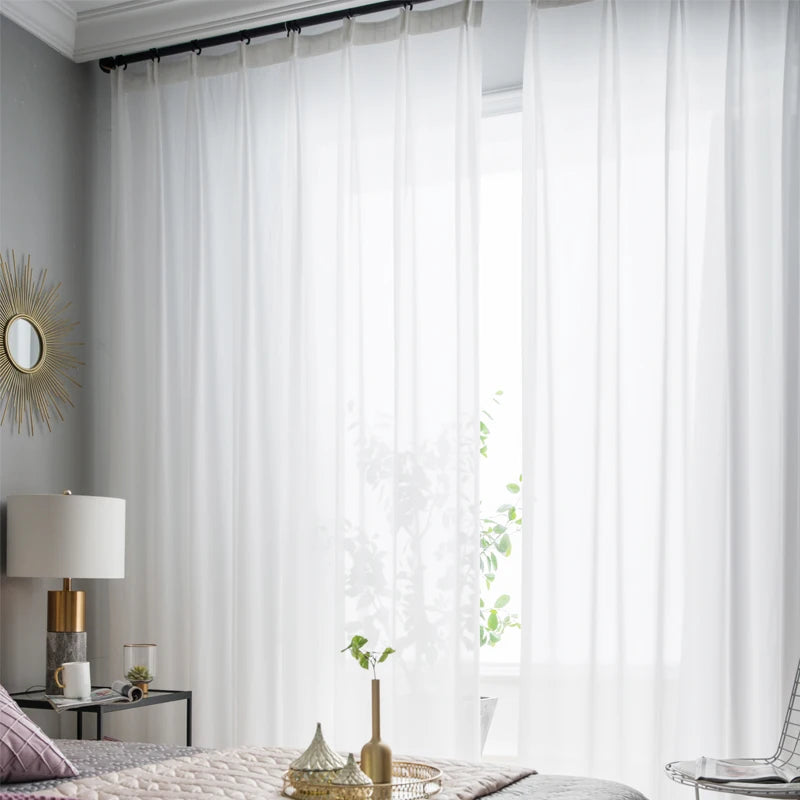 Super Soft Snow White Sheer Curtain Panels for Living Room & Bedroom