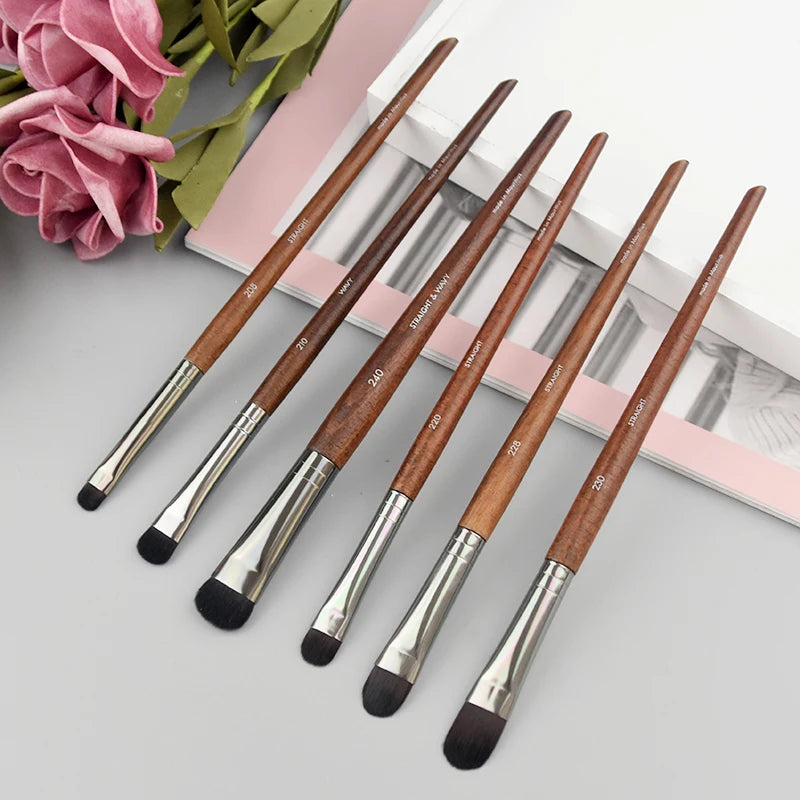 Natural Wood Makeup Brush Set with Multiple Handles - Eye, Lip, Face Tools