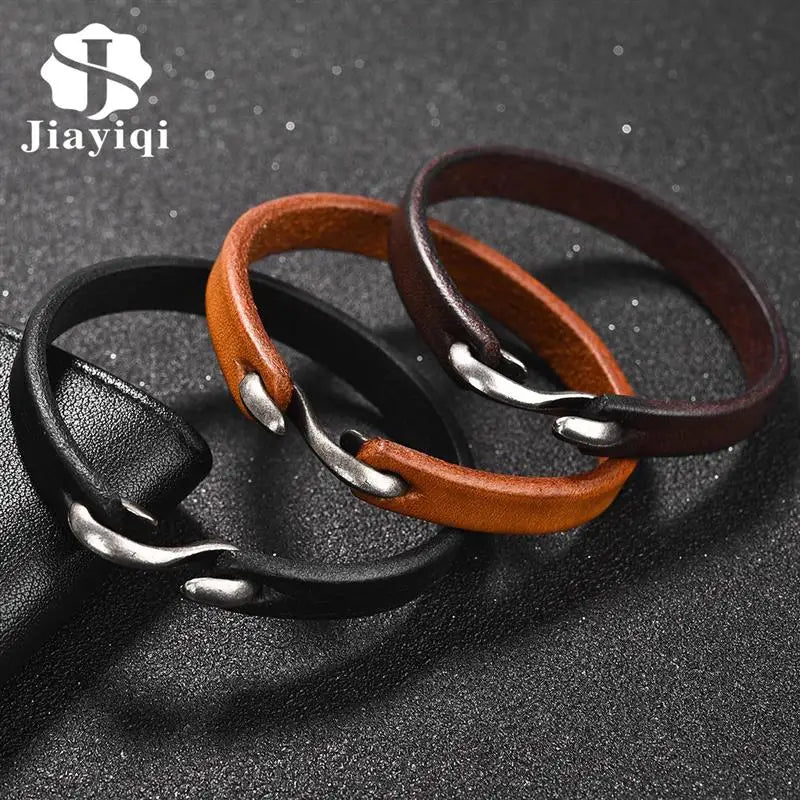 Men Women Leather Bracelet Cuff Bangle Jewelry Gift - Retro Classic Hook Wristband