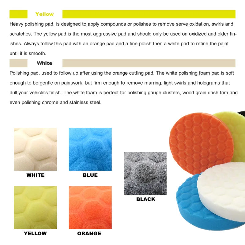 Car Polishing Buffing Sponge Pads - All Purpose 6/7 Inch for Auto Care & Repair