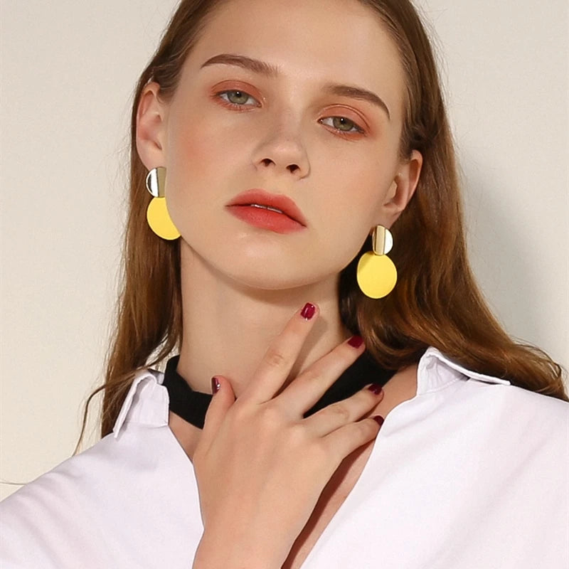 Colorful Double Round Drop Earrings for Women Men Geometric Party Jewelry