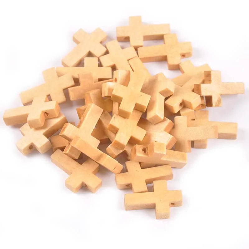 50pcs Wooden Cross Beads for Jewelry Making Craft Supplies Unfinished Pendant