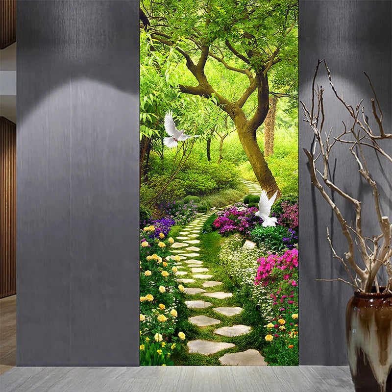 Fairytale Forest Path DIY Door Wall Sticker Set for Home Decoration - Peel & Stick Vinyl Wallpaper