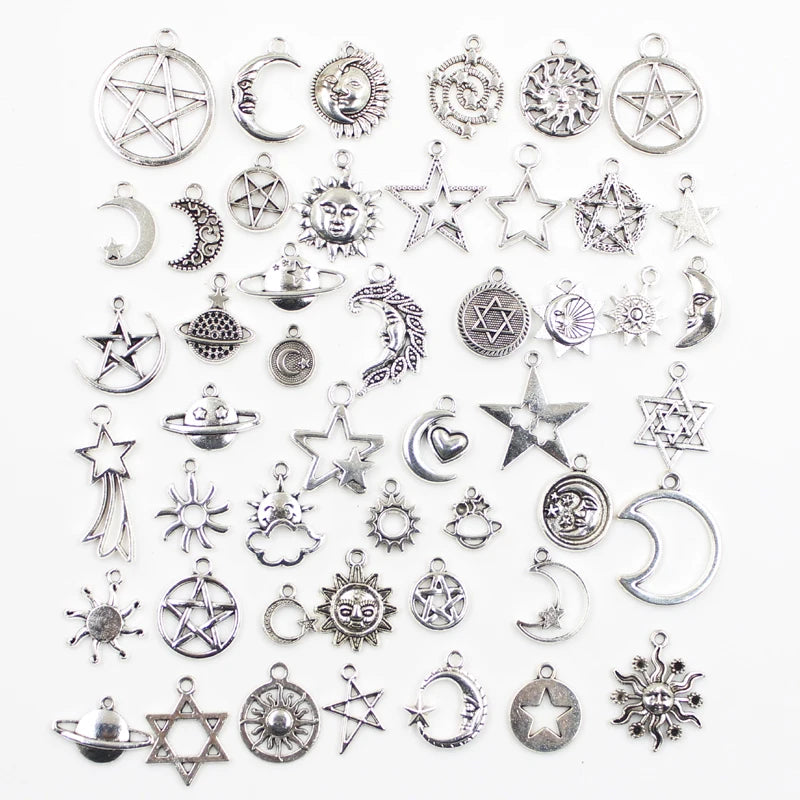 30pcs Charms Sun Moon Horse Crown Leaf Fish Clover Jewelry Making Findings