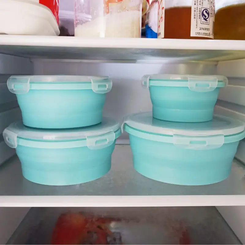 Silicone Folding Lunch Box Set with Lid - Portable Food Container & Salad Bowl