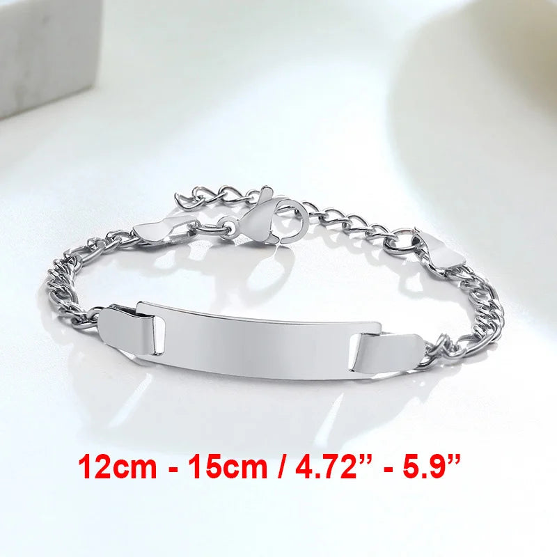 Personalized Mom Dad Son Daughter Baby Bracelet - Engraved Stainless Steel Jewelry, Adjustable Gift for Baptism & Love