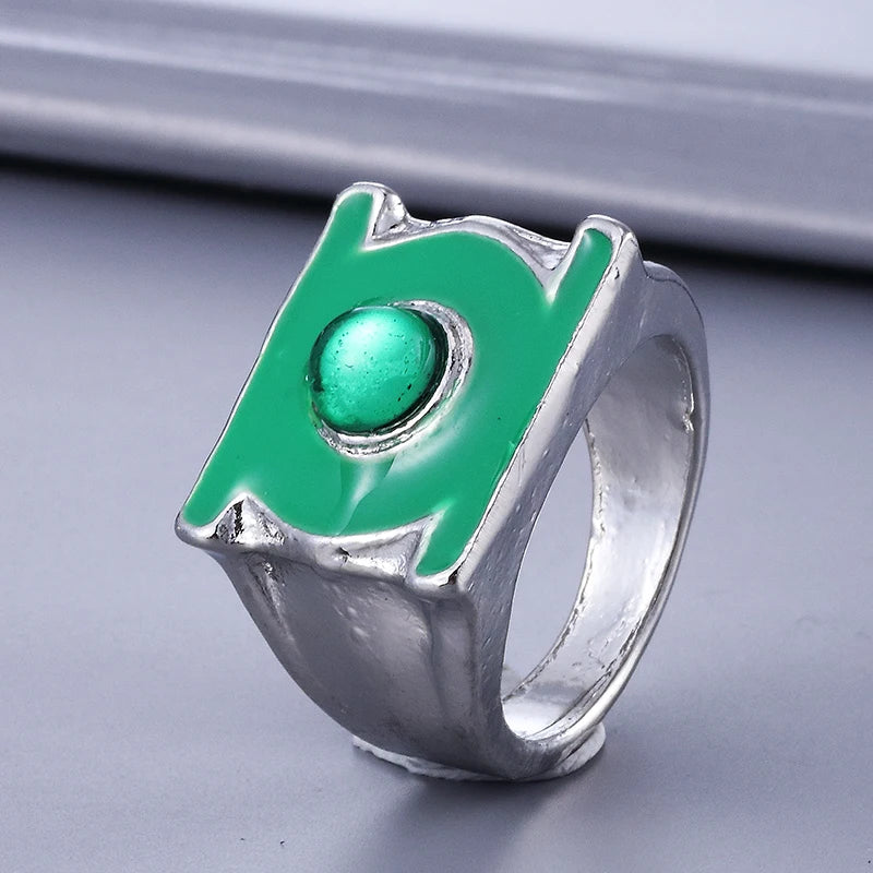 Green Lantern Ring Silver Plated Superhero Jewelry for Men - Replica Gift