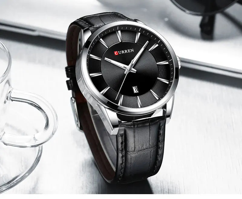 Men's Quartz Wristwatch with Leather Strap - Luxury Analog Business Watch