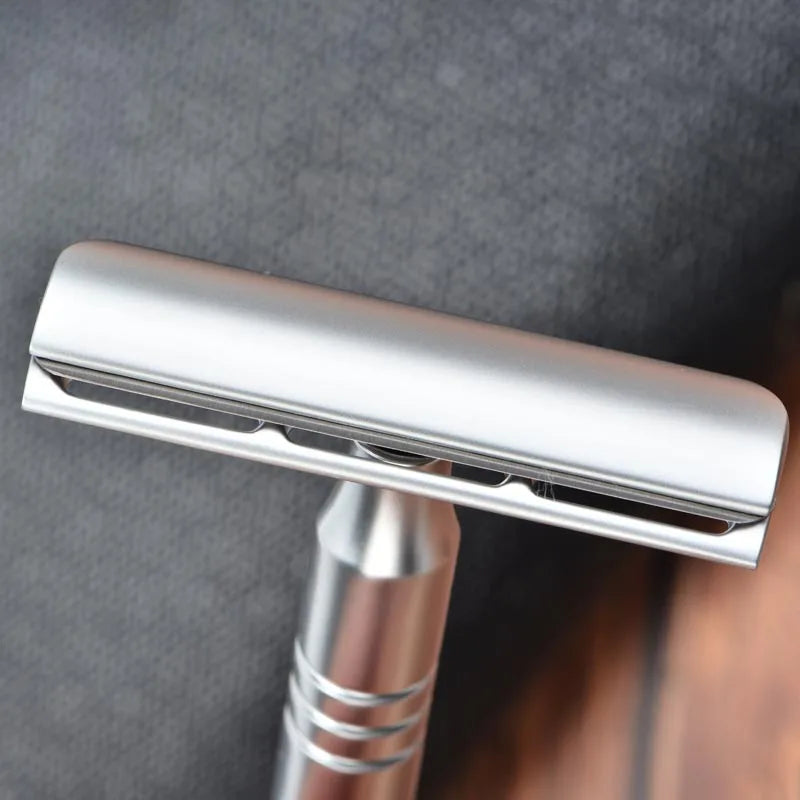 Safety Razor with Excalibur Single-Edge Blade - Matte Chrome Men’s Shaving Razor