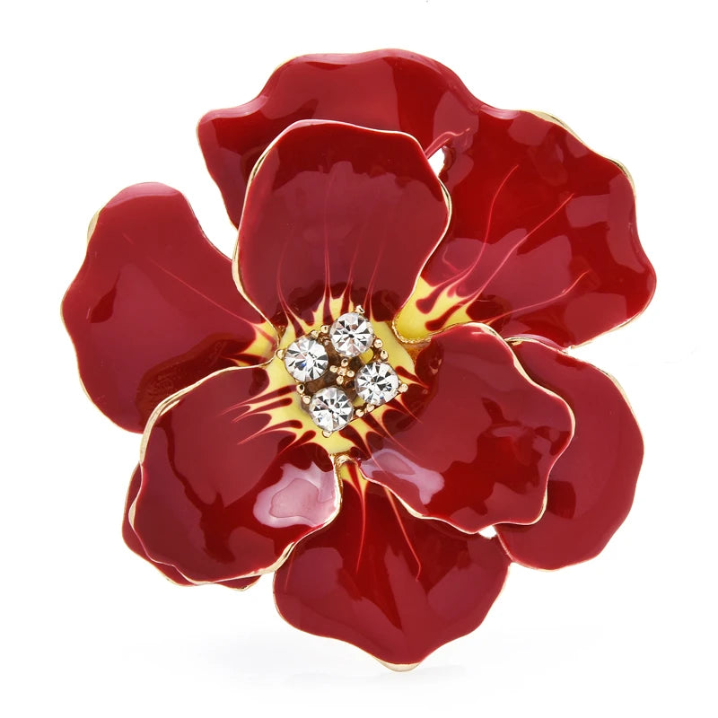 Big Blue Enamel Flower Brooch Pin Jewelry Gift Rose Badge - Gold Color